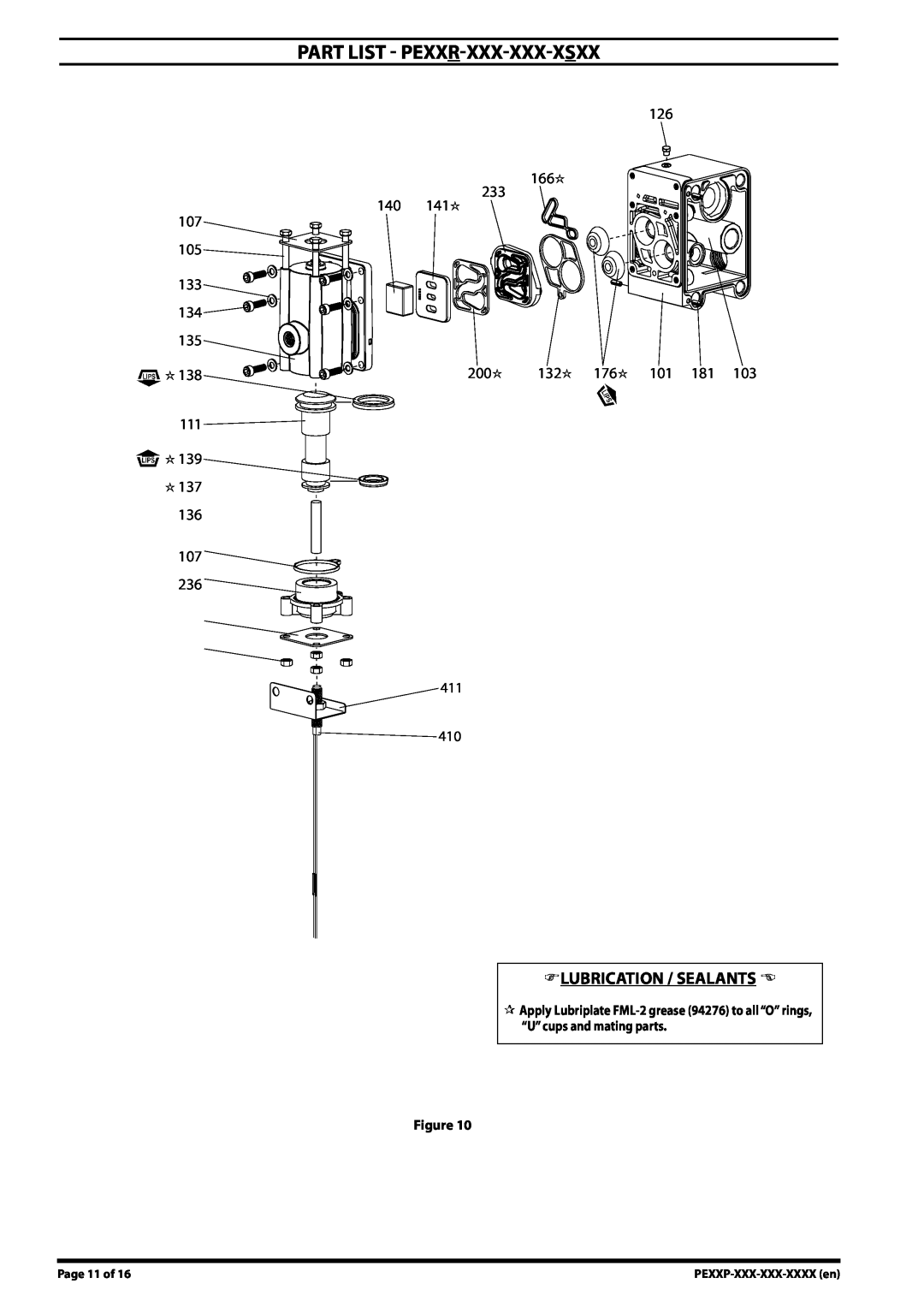Ingersoll-Rand PE15X-XXX-XXX-XXXX manual PArt list - PEXXR-XXX-XXX-XSXX, Lubrication / Sealants , Page 11 of 
