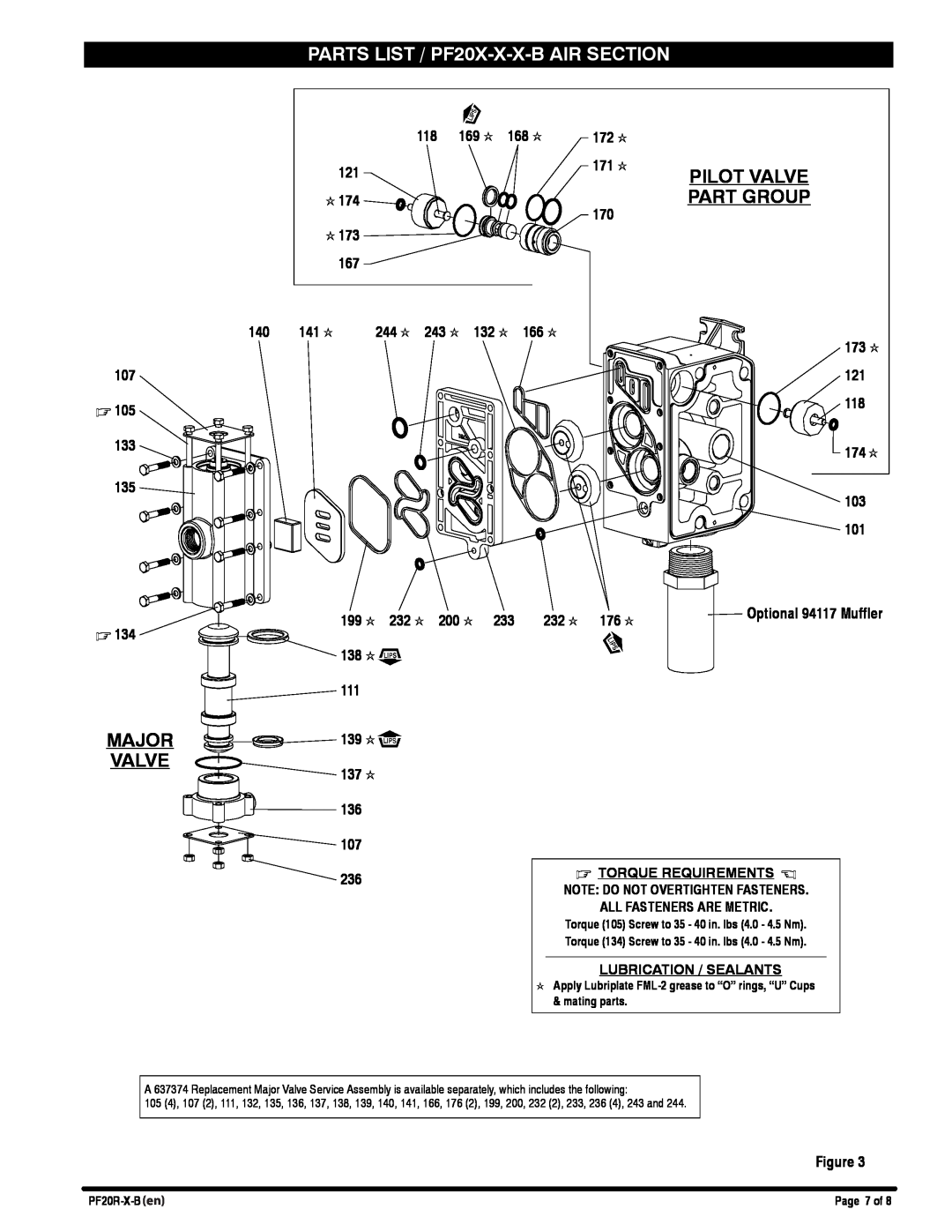 Ingersoll-Rand PF20R-X-B manual Pilot Valve, Part Group, Major, PARTS LIST / PF20X-X-X-B AIR SECTION 