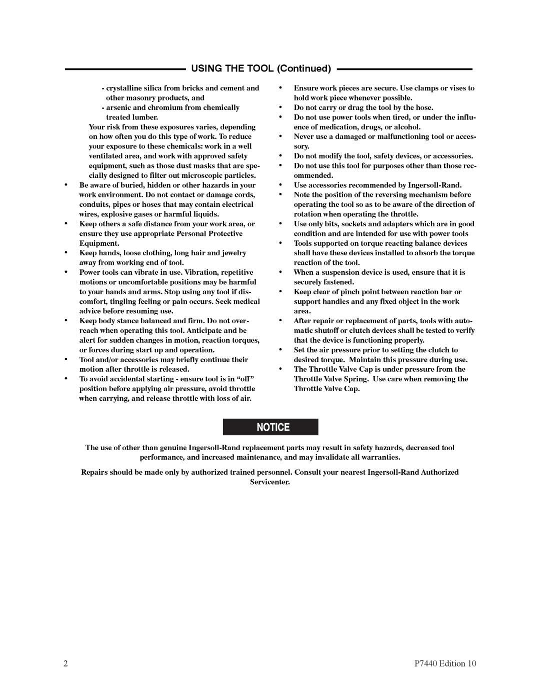 Ingersoll-Rand QS1L, QS1T manual Using the Tool 