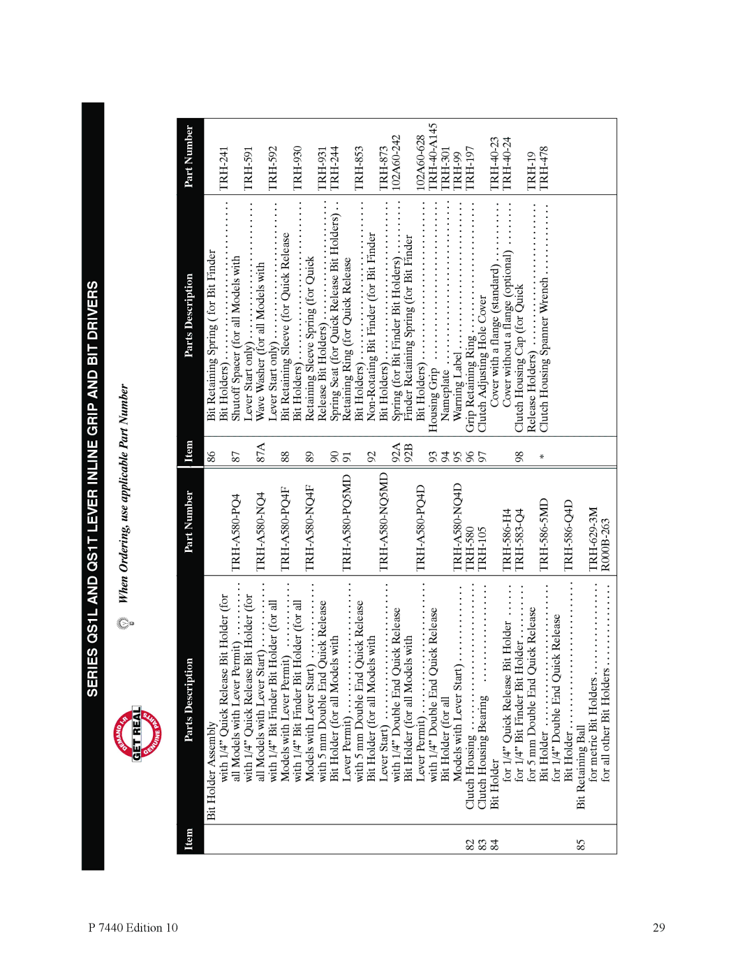 Ingersoll-Rand QS1T, QS1L manual TRH-A580-PQ4F 