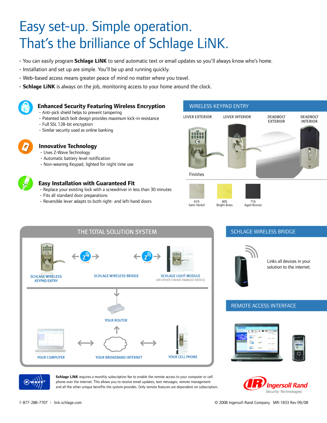 Ingersoll-Rand Schlage LiNK manual Enhanced Security Featuring Wireless Encryption, Innovative Technology 