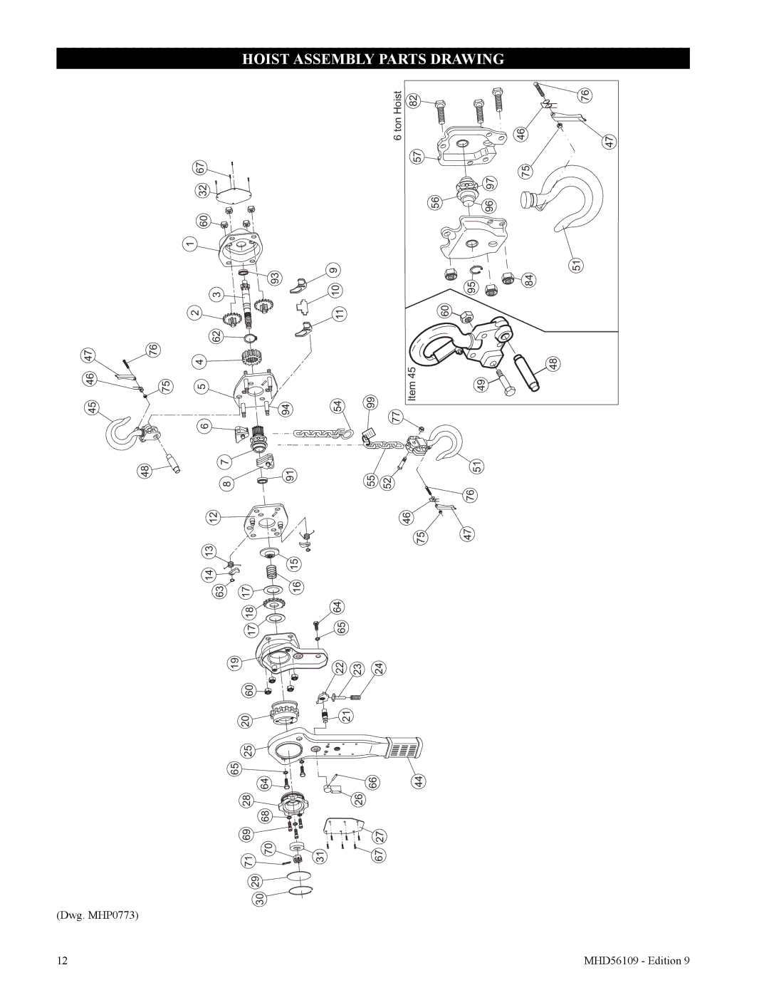 Ingersoll-Rand SLB1200, SLB200, SLB600, SLB300, SLB150 manual Hoist Assembly Parts Drawing 