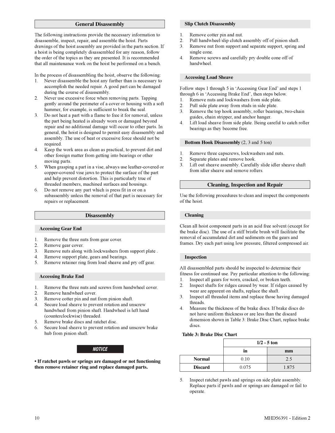 Ingersoll-Rand SMB020, SMB050, SMB015, SMB030, SMB005, SMB010 manual General Disassembly, Cleaning, Inspection and Repair 