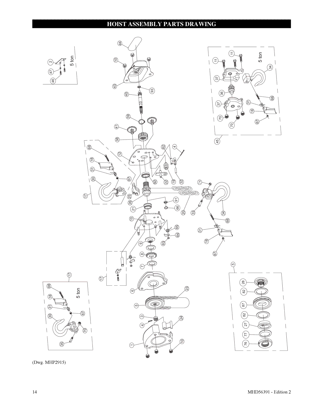 Ingersoll-Rand SMB030, SMB050, SMB015, SMB005, SMB020, SMB010 manual Hoist, Assembly Parts Drawing 