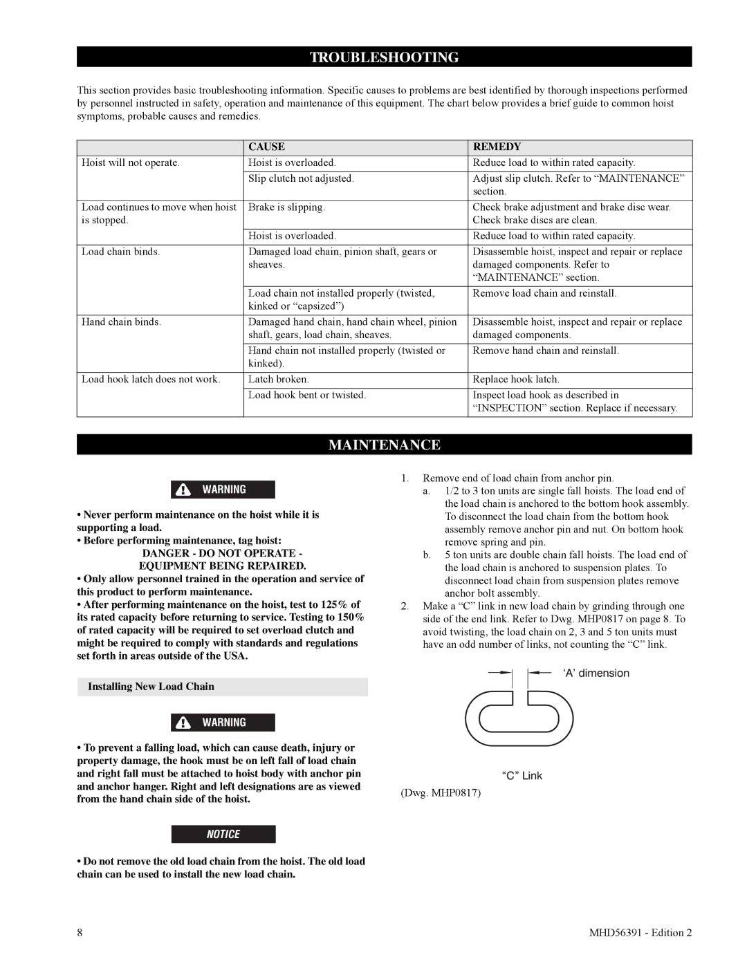 Ingersoll-Rand SMB030, SMB050, SMB015, SMB005, SMB020, SMB010 manual Troubleshooting, Maintenance 