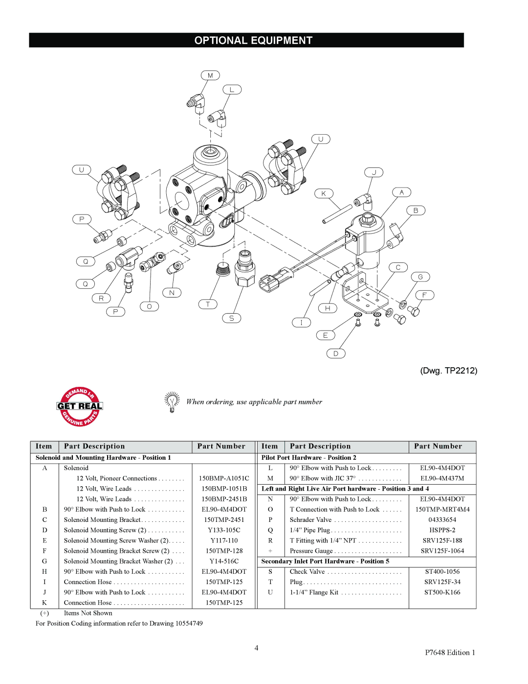 Ingersoll-Rand SRV125F manual Optional Equipment, Dwg. TP2212 