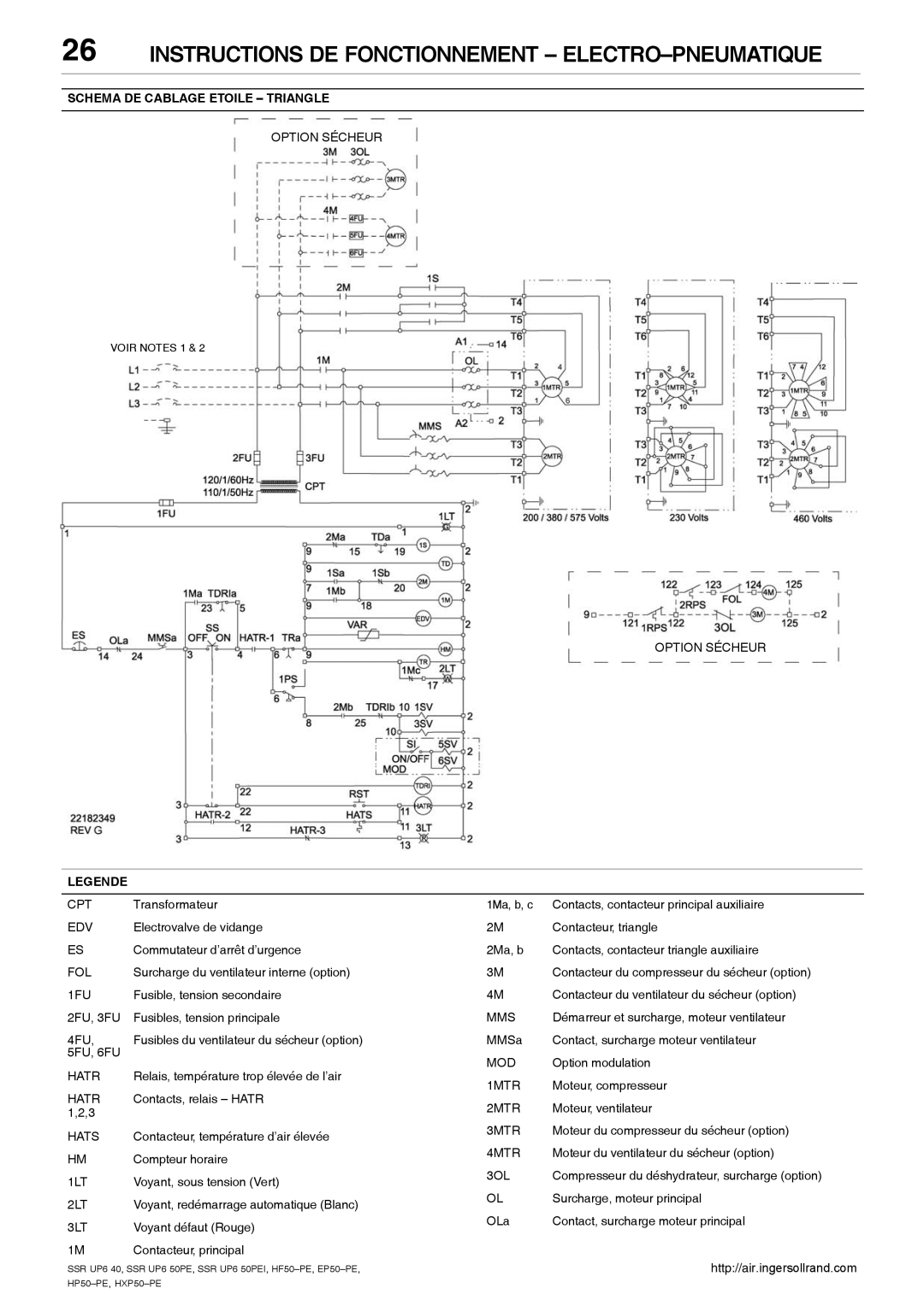 Ingersoll-Rand HXP50-PE, SSR UP6 40, SSR UP6 50PEI HF50-PE, EP50-PE, HP50-PE manual Schema DE Cablage Etoile Triangle 