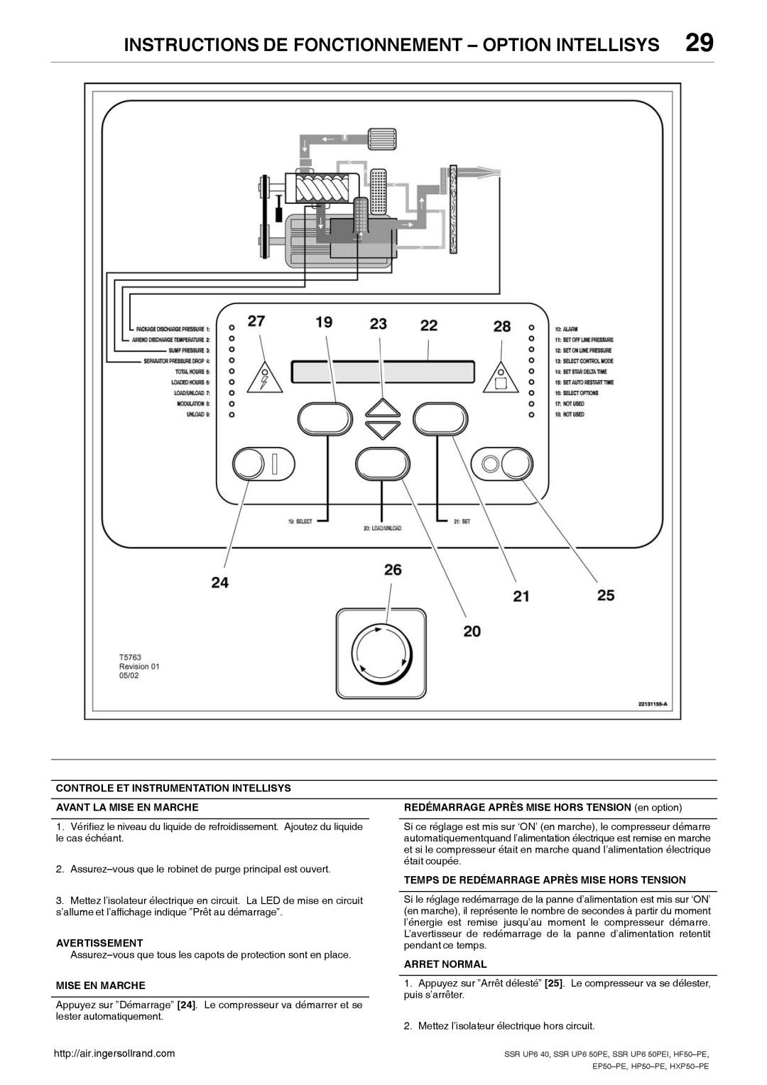 Ingersoll-Rand SSR UP6 50PE, SSR UP6 40 Instructions DE Fonctionnement Option Intellisys, Le cas échéant, Arret Normal 