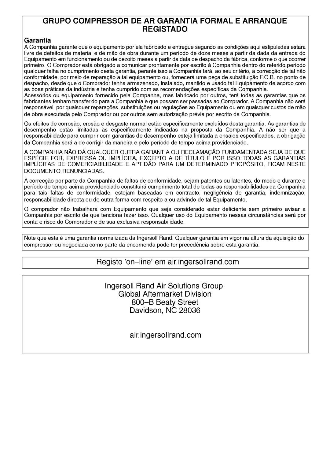 Ingersoll-Rand SSR UP6 40, SSR UP6 50PEI HF50-PE, EP50-PE Grupo Compressor DE AR Garantia Formal E Arranque Registado 