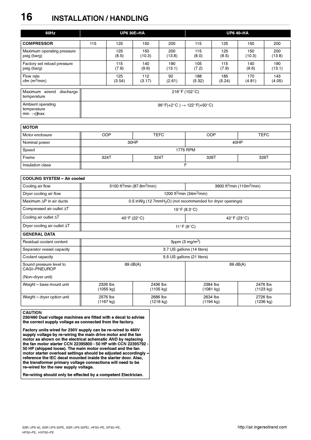 Ingersoll-Rand SSR UP6 40, SSR UP6 50PEI HF50-PE, EP50-PE, HXP50-PE, HP50-PE manual Cooling System Air cooled 