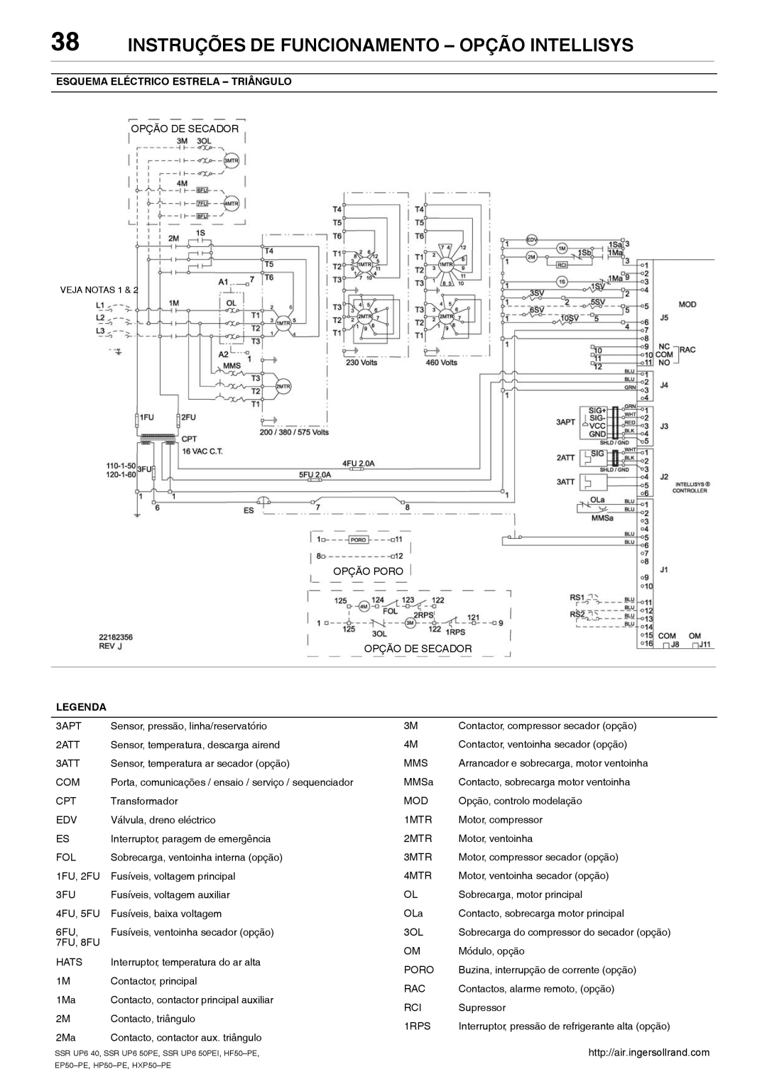 Ingersoll-Rand SSR UP6 50PEI HF50-PE, SSR UP6 40, EP50-PE, HXP50-PE manual Esquema Eléctrico Estrela Triângulo, Módulo, opção 