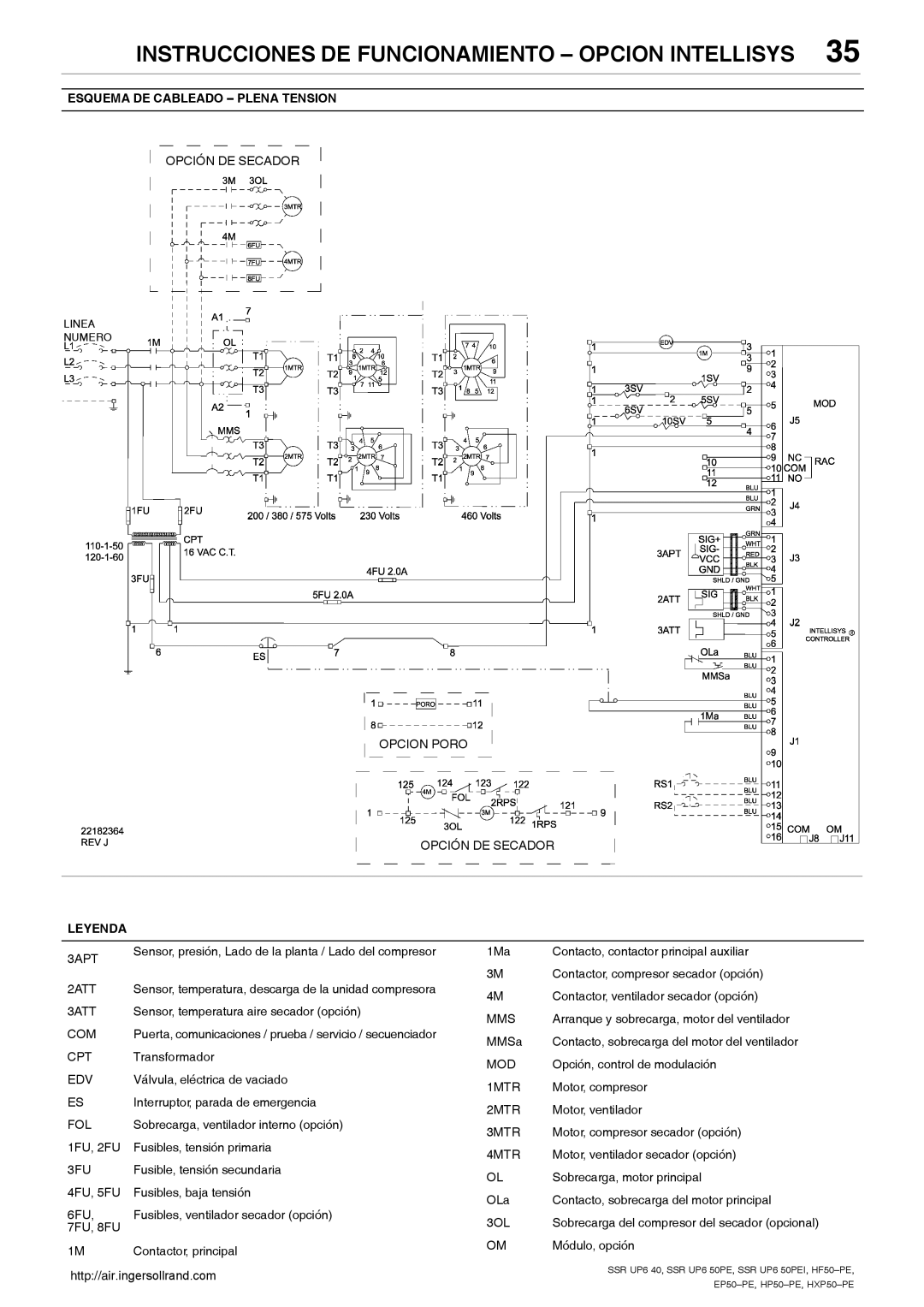 Ingersoll-Rand EP50-PE, HP50-PE Instrucciones DE Funcionamiento Opcion Intellisys, Sensor, temperatura aire secador opción 