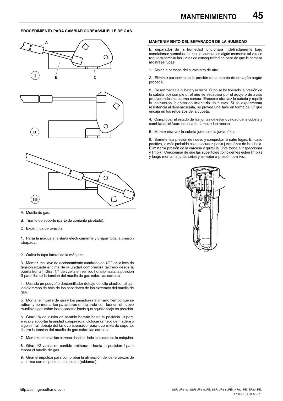 Ingersoll-Rand SSR UP6 40, SSR UP6 50PEI HF50-PE, EP50-PE, HXP50-PE, HP50-PE manual Mantenimiento 