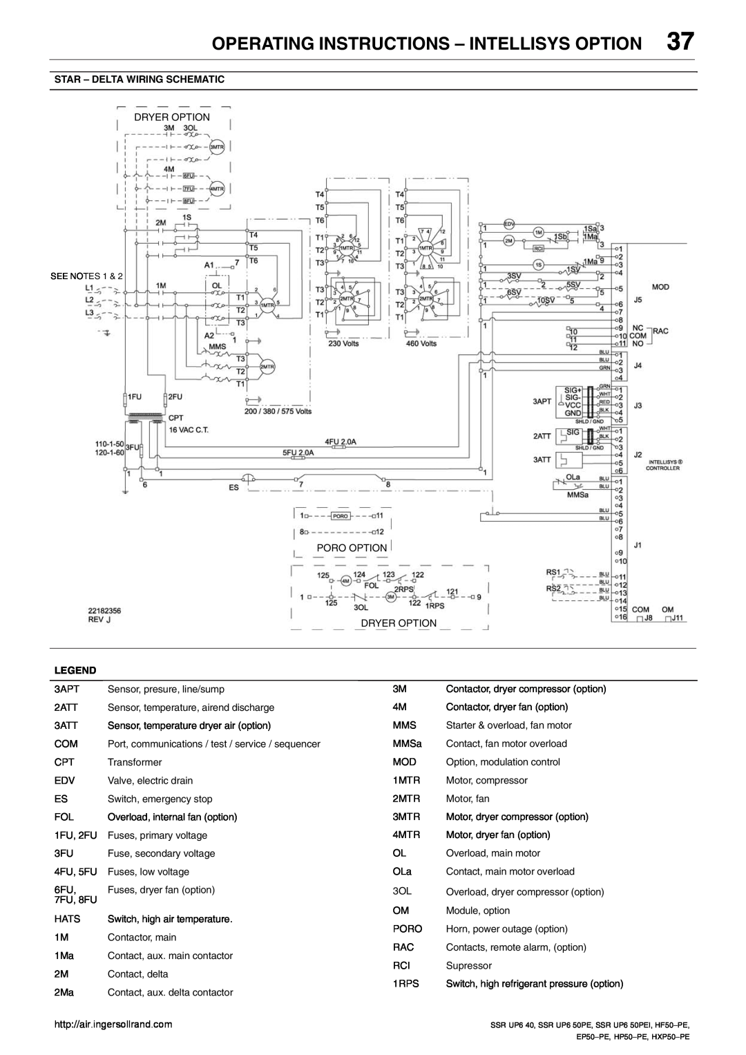 Ingersoll-Rand EP50-PE, SSR UP6 40, SSR UP6 50PE Operating Instructions - Intellisys Option, Star - Delta Wiring Schematic 