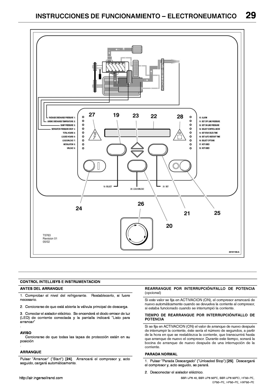 Ingersoll-Rand EP50-PE, SSR UP6 40, SSR UP6 50PEI HF50-PE, HXP50-PE Instrucciones De Funcionamiento - Electroneumatico 