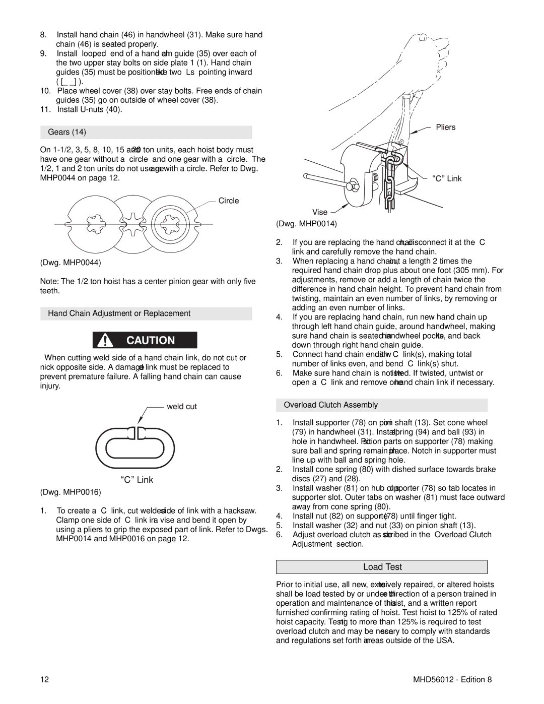 Ingersoll-Rand VL2-050, VL2-150, VL2-200, VL2-080, VL2-030, VL2-020, VL2-010, VL2-015 Load Test, Gears, Overload Clutch Assembly 