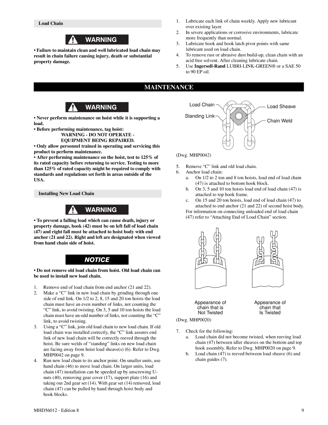 Ingersoll-Rand VL2-100, VL2-150, VL2-200, VL2-050, VL2-080, VL2-030, VL2-020, VL2-010 manual Maintenance, Equipment Being Repaired 