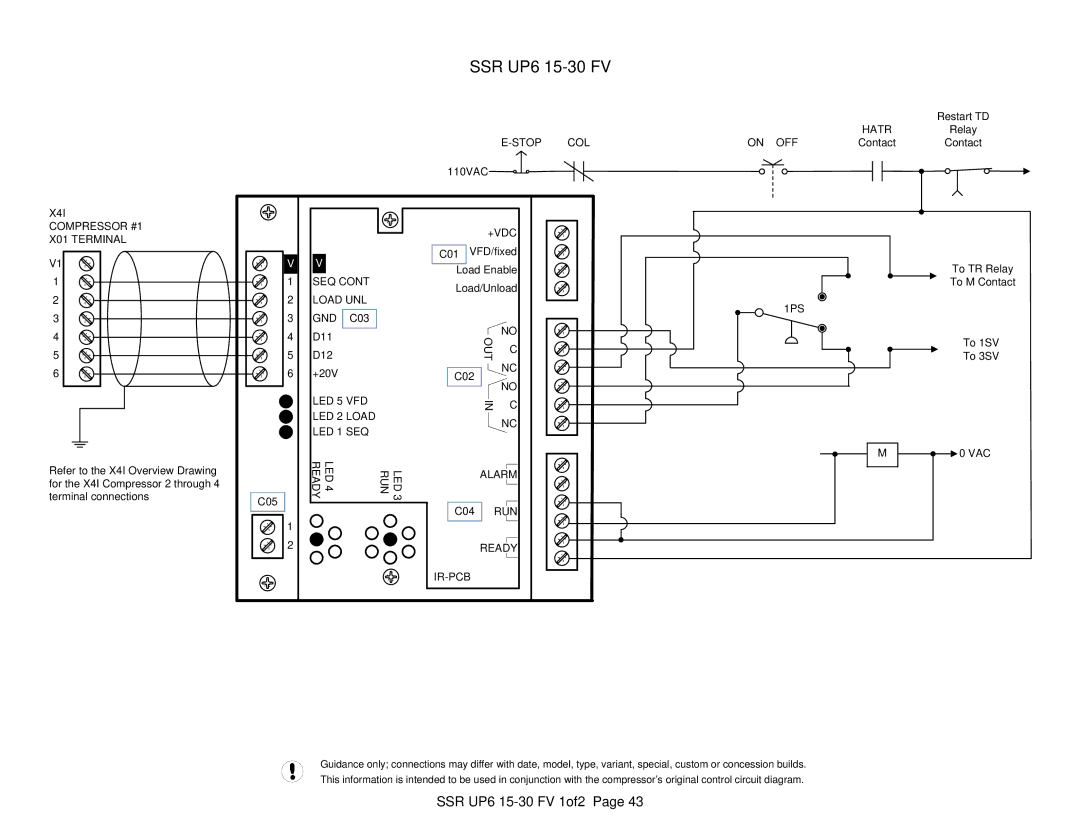 Ingersoll-Rand X41 SSR UP6 15-30 FV 1of2, Restart TD Relay, Contact To TR Relay To M Contact, To 1SV To 3SV VAC 