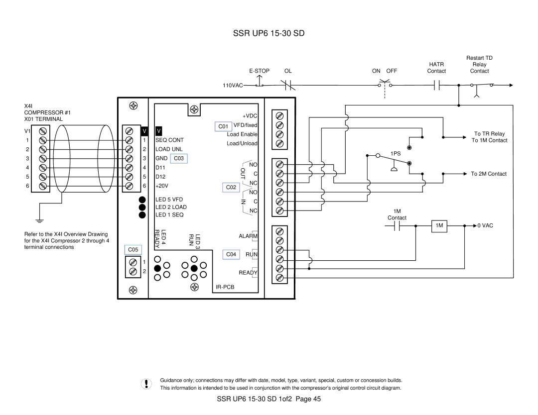 Ingersoll-Rand X41 technical manual SSR UP6 15-30 SD 1of2, Contact To TR Relay To 1M Contact To 2M Contact VAC 