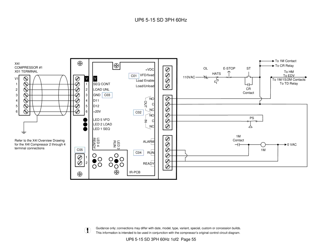 Ingersoll-Rand X41 technical manual UP6 5-15 SD 3PH 60Hz 1of2, 110VAC To EDV To 1M/1S/2M Contacts To TD Relay VAC 1M 