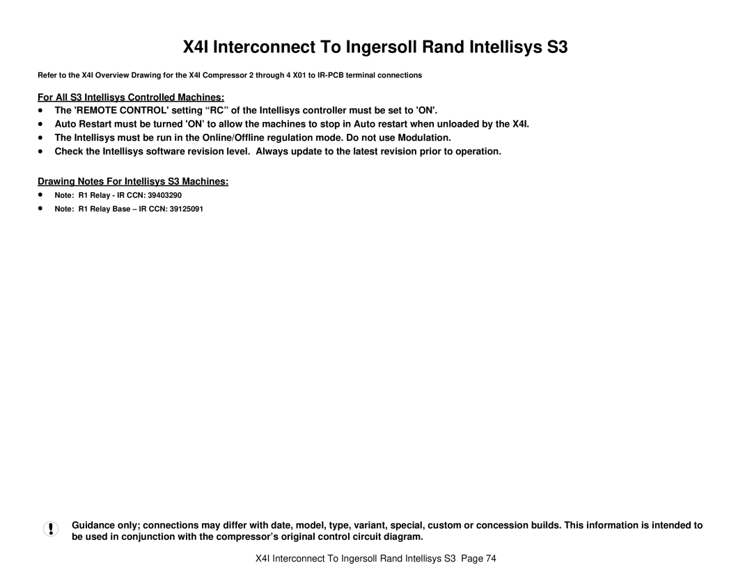 Ingersoll-Rand X41 technical manual X4I Interconnect To Ingersoll Rand Intellisys S3 