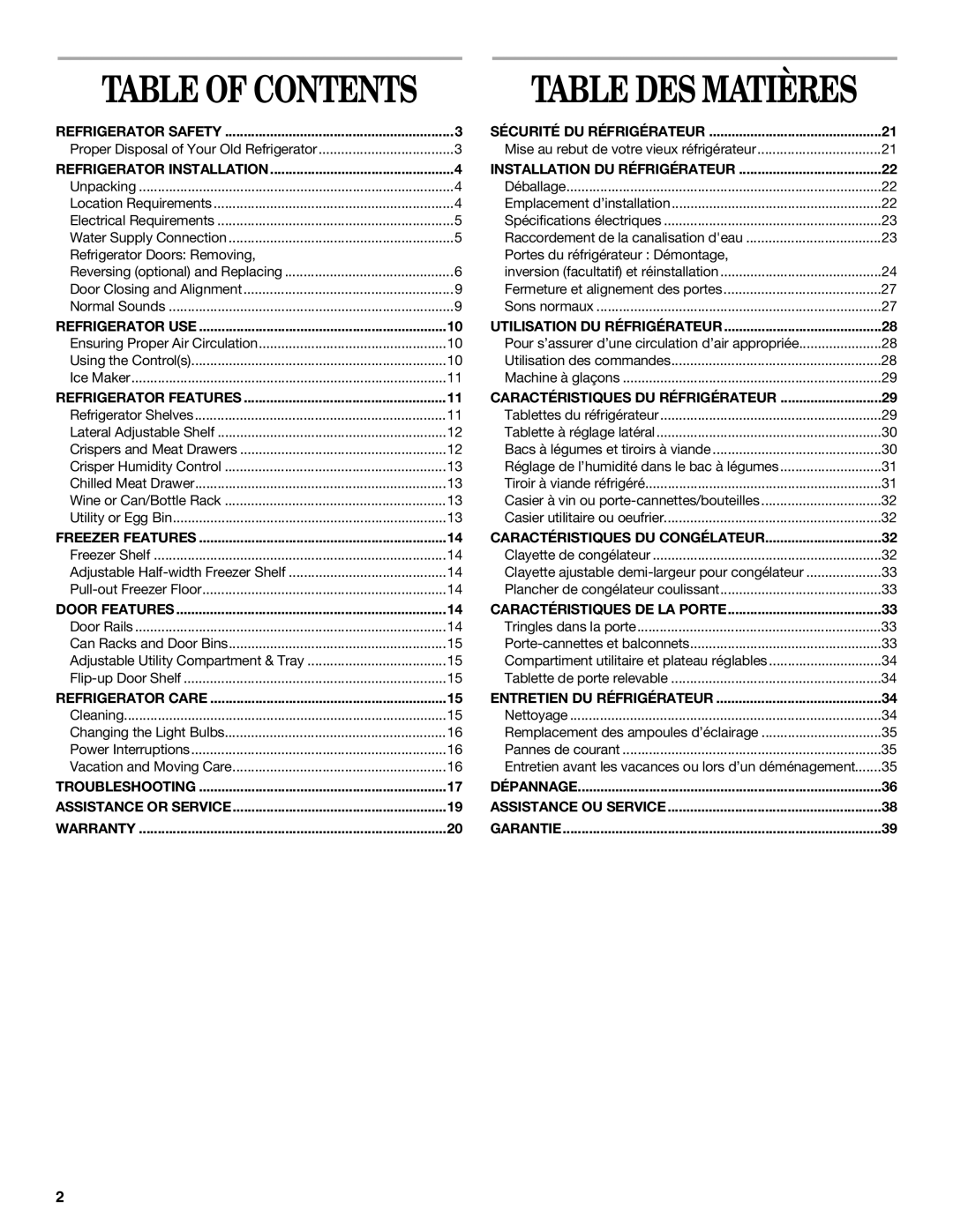 Inglis Home Appliances 2225407 manual Table DES Matières 