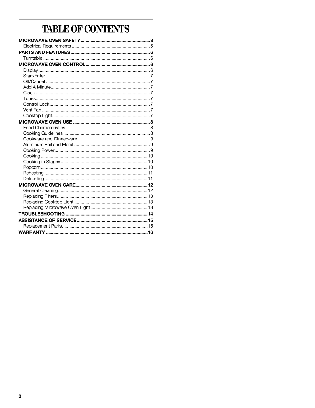 Inglis Home Appliances IOR14XR manual Table of Contents 