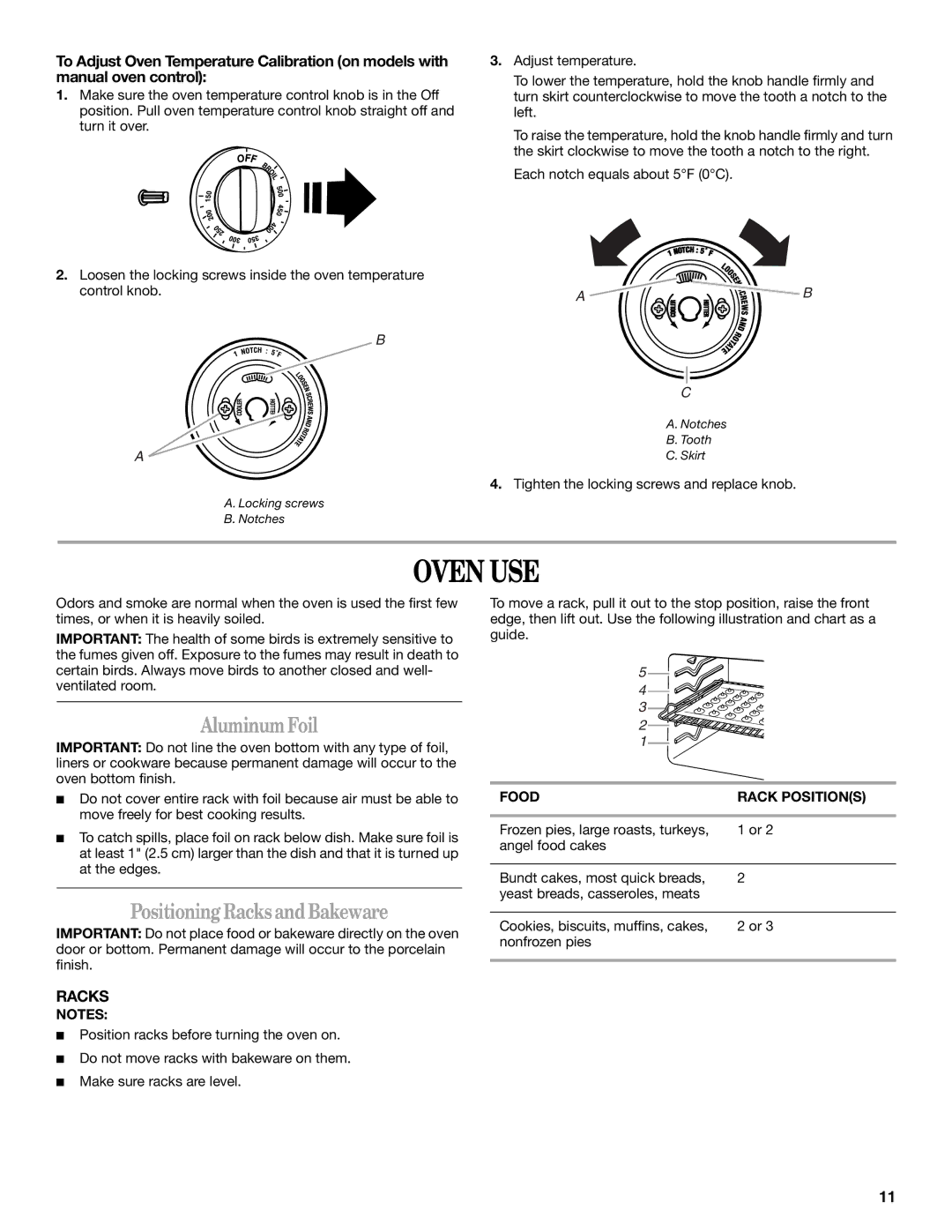 Inglis Home Appliances 9761806, Range manual Oven USE, AluminumFoil, Positioning RacksandBakeware, Food Rack Positions 