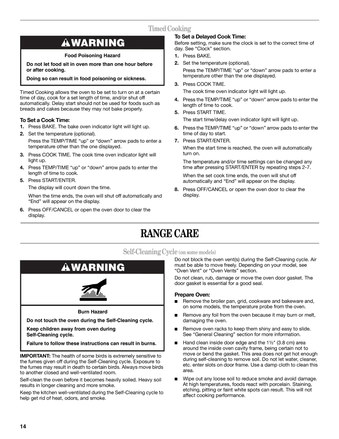 Inglis Home Appliances 9761806 manual Range Care, TimedCooking, Self-CleaningCycleonsomemodels 