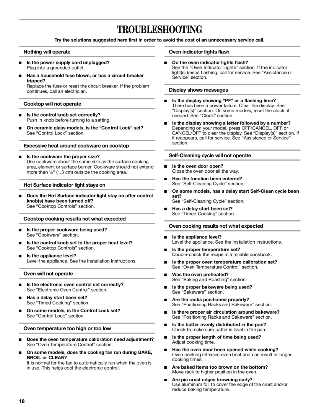 Inglis Home Appliances Range, 9761806 manual Troubleshooting 