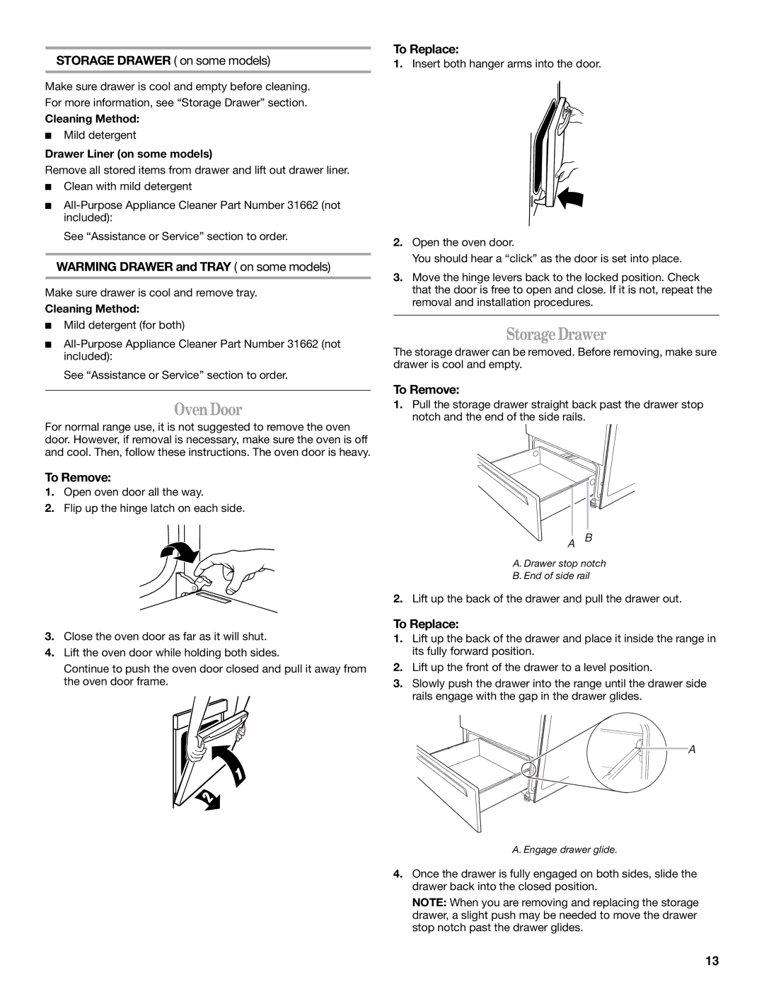 Inglis Home Appliances W10017680 manual Oven Door, Storage Drawer, Warming Drawer and Tray on some models 