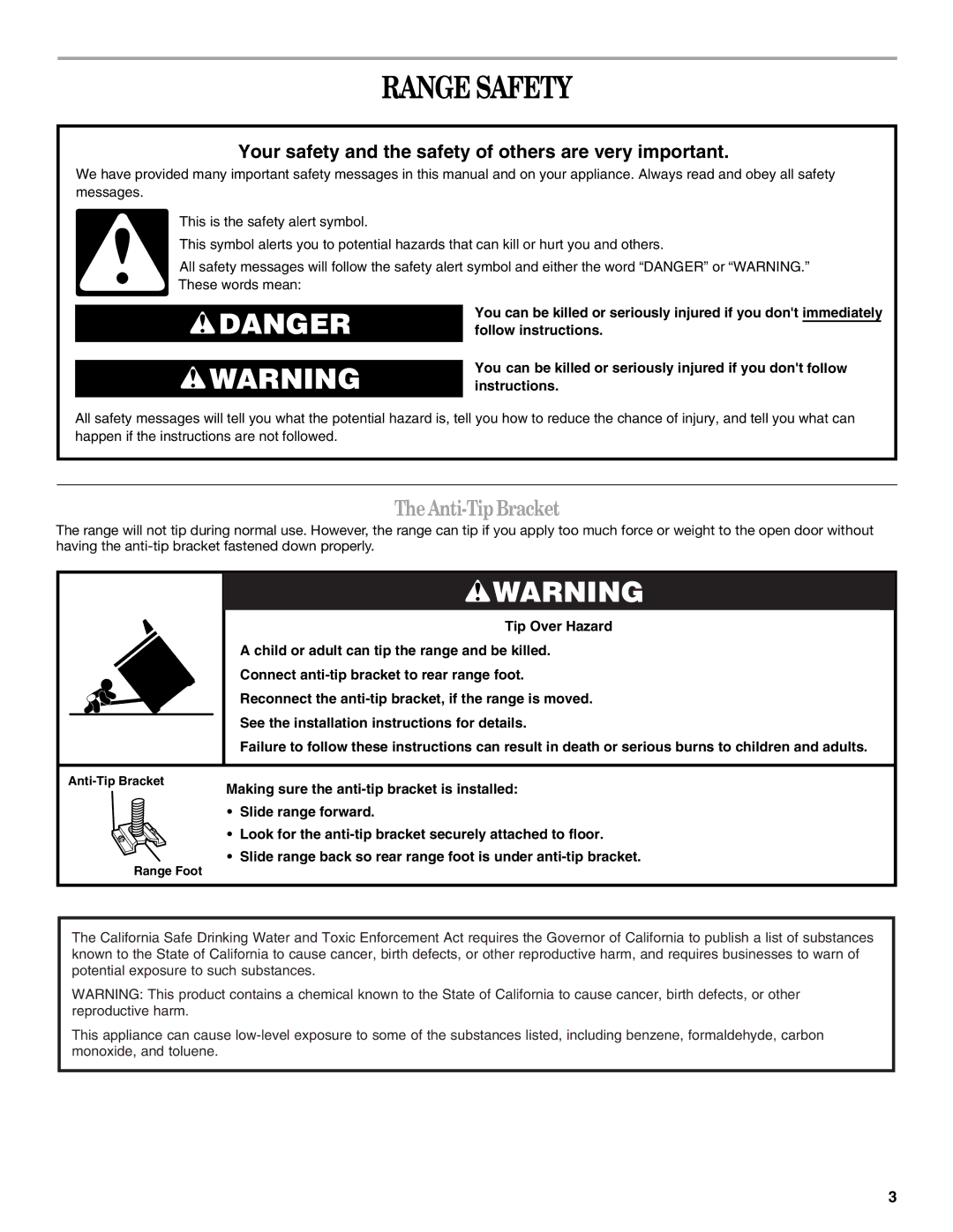 Inglis Home Appliances W10017680 manual Range Safety, Anti-Tip Bracket 