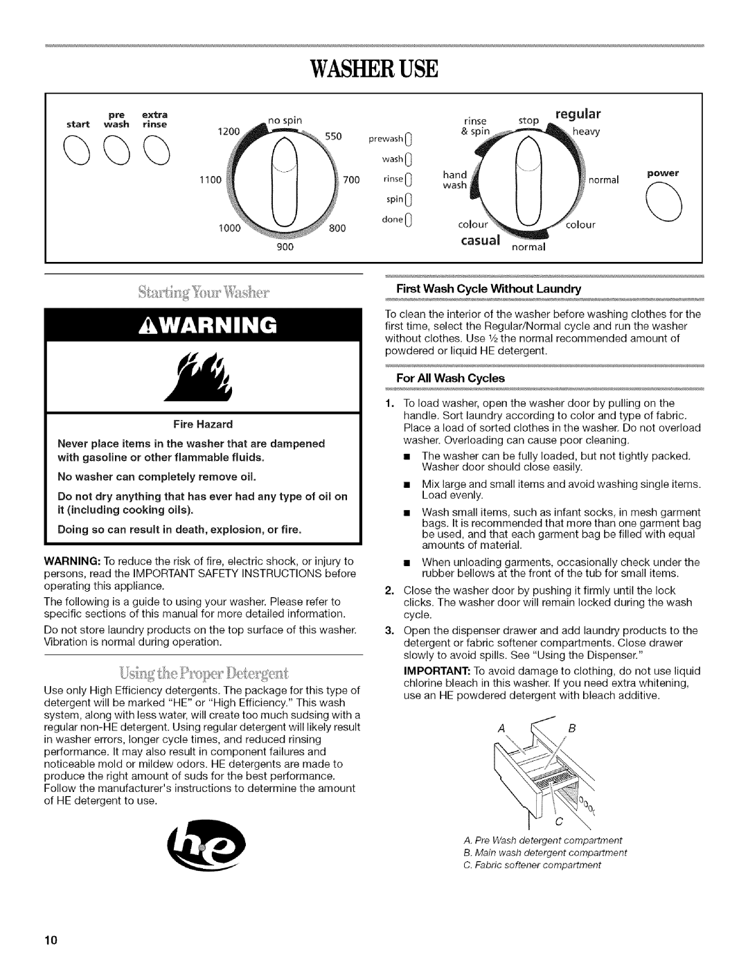 Inglis Home Appliances manual Washeruse, Regular, Casual, First Wash Cycle Without Laundry 