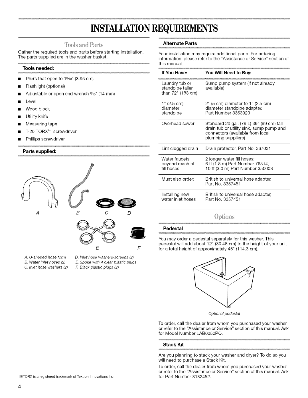 Inglis Home Appliances Washer manual Installationrequirements 