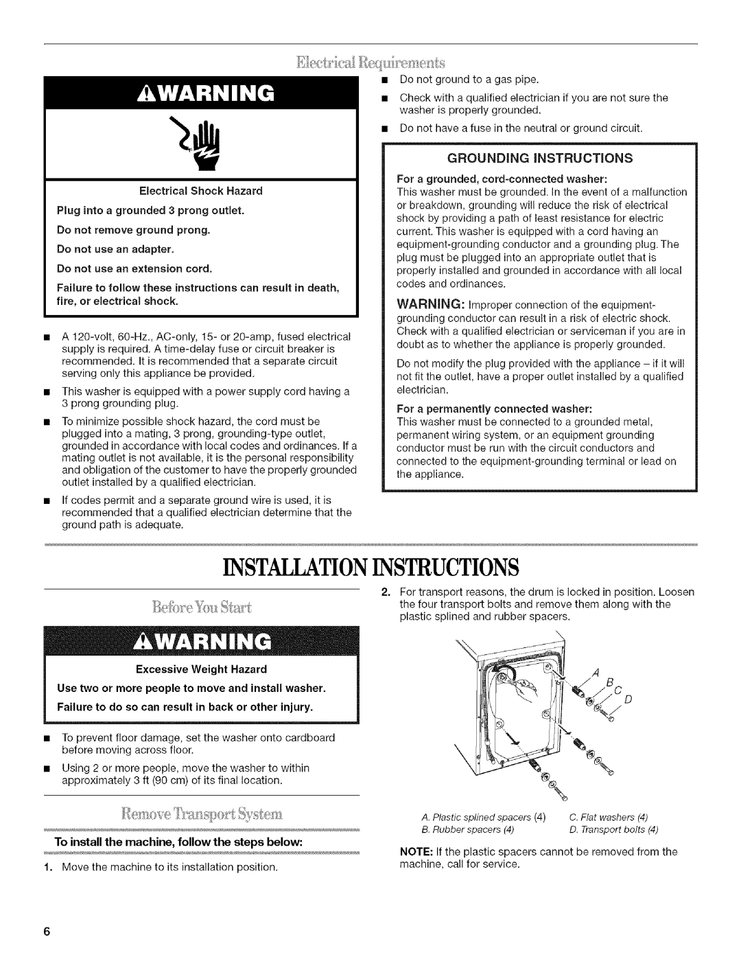 Inglis Home Appliances Washer manual Installationinstructions, To install the machine, follow the steps below 