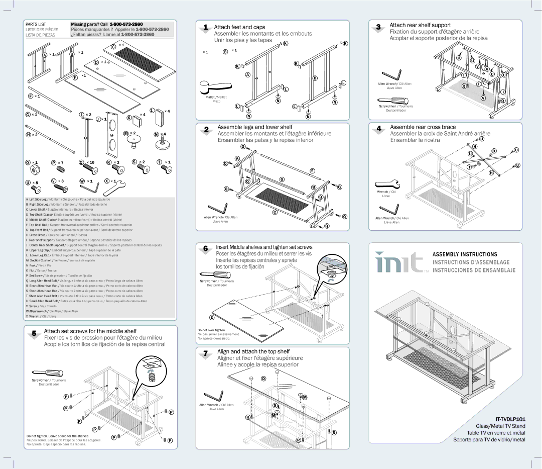 Init IT-TVDLP101 manual Instructions Dassemblage Instrucciones DE Ensamblaje 