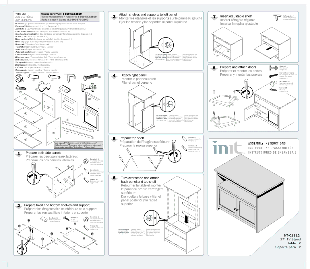 Init NT-C1112 manual S E M B Ly I N S T R U C T I O N S, S T R U C C I O N E S D E E N S a M B L a J E 