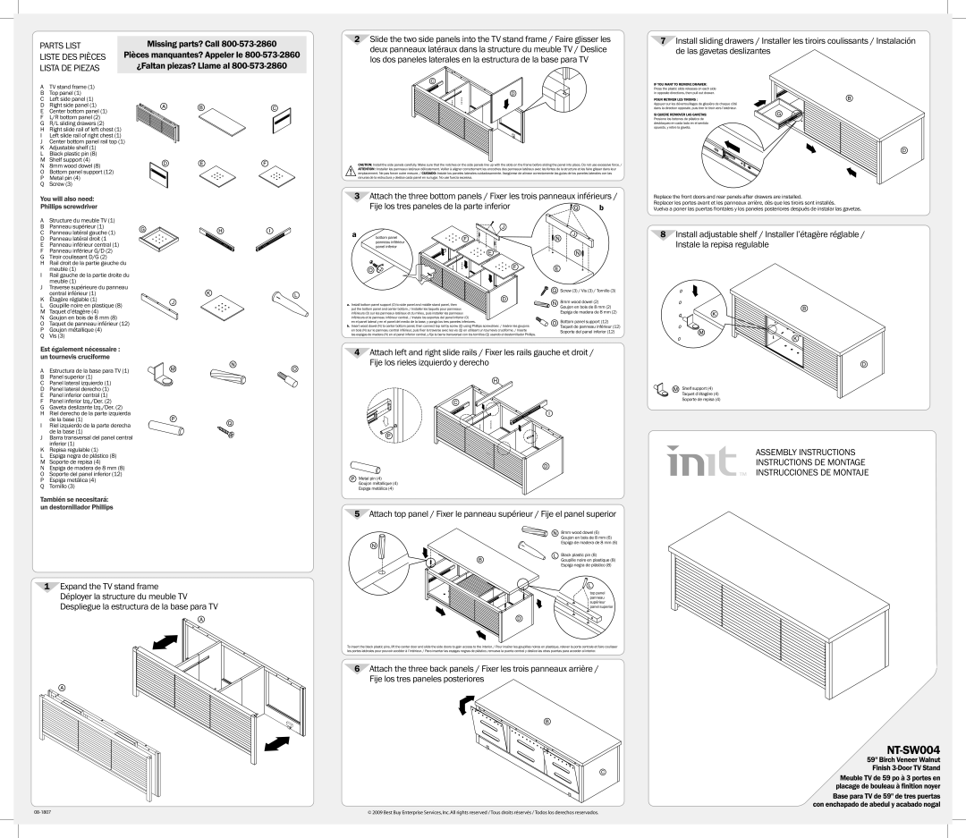 Init NT-SW004 manual 8mm wood dowel, Goujon en bois de 8 mm, Espiga de madera de 8 mm, Bottom panel support 