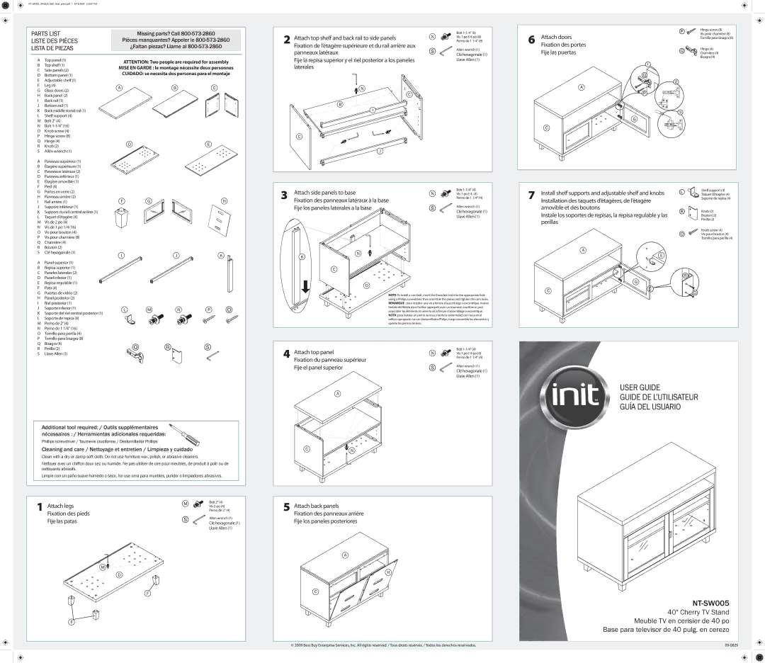 Init 09-0829 manual User Guide, NT-SW005, Guide DE L’UTILISATEUR Guía DEL Usuario 