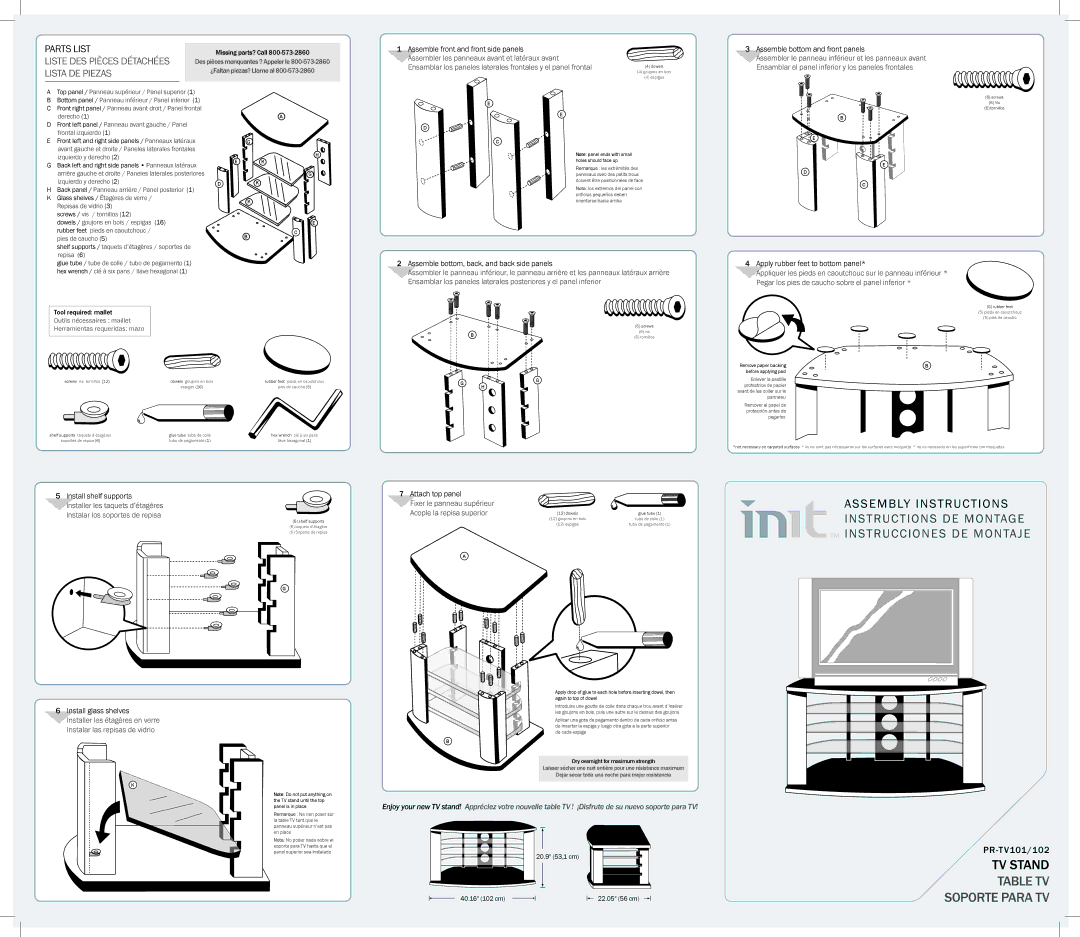 Init PR-TV102, PR-TV101 manual Parts List, Liste DES Pièces Détachées, Lista DE Piezas 