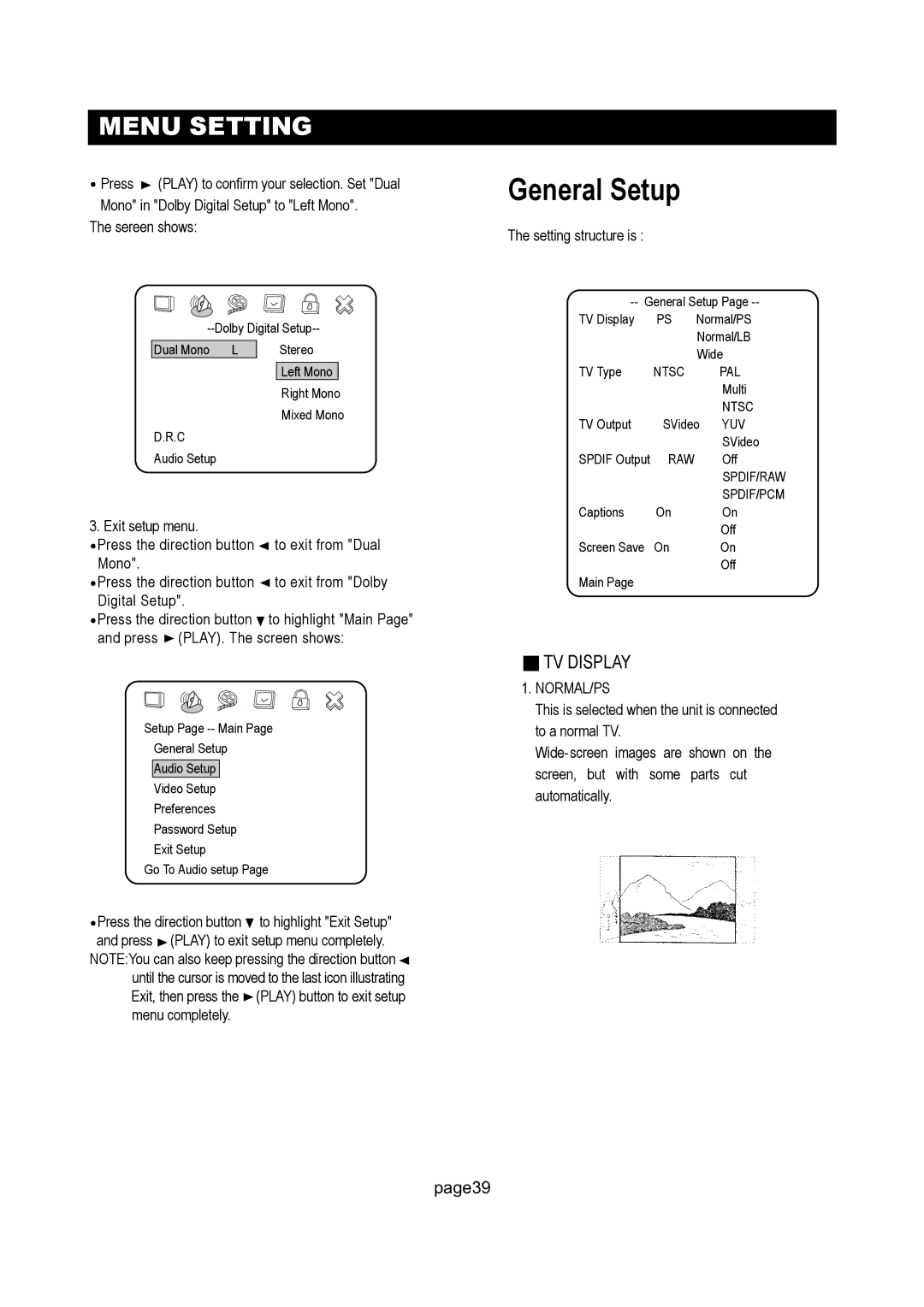 Initial DTV-171 manual General Setup, Normal/Ps 