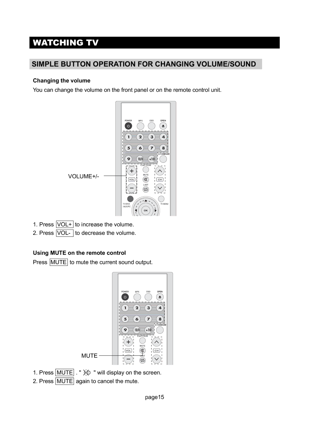 Initial Technology DTV-172 manual Simple Button Operation for Changing VOLUME/SOUND, Changing the volume 