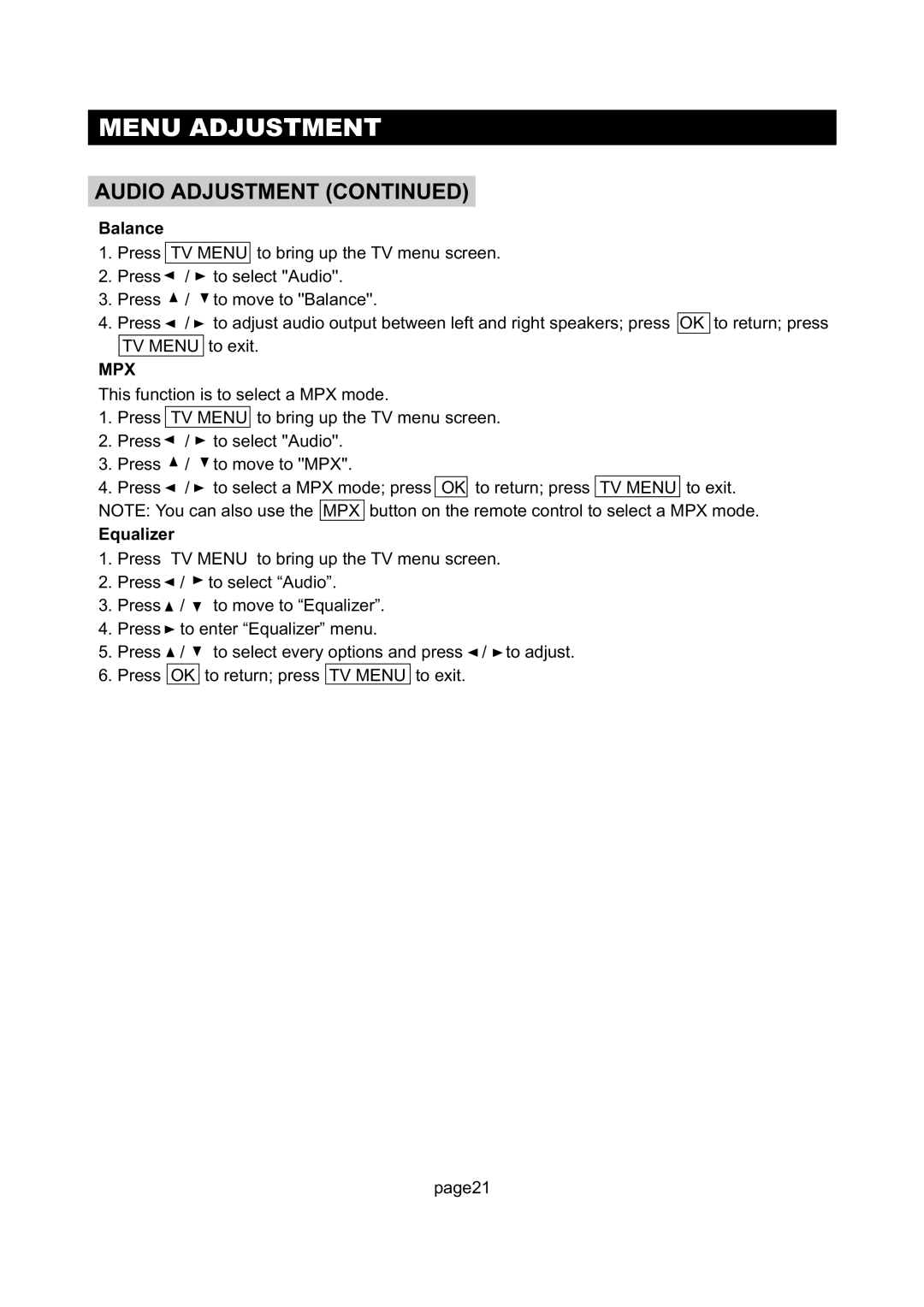 Initial Technology DTV-172 manual Balance, Equalizer 