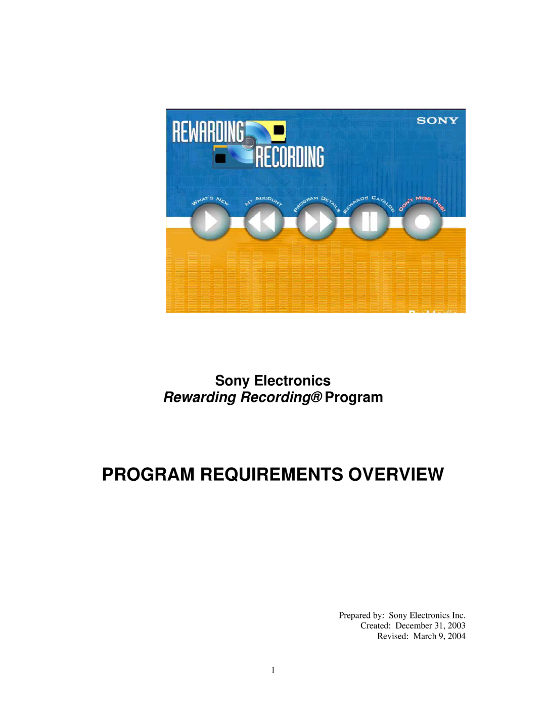 Initial Technology Recorder manual Program Requirements Overview 