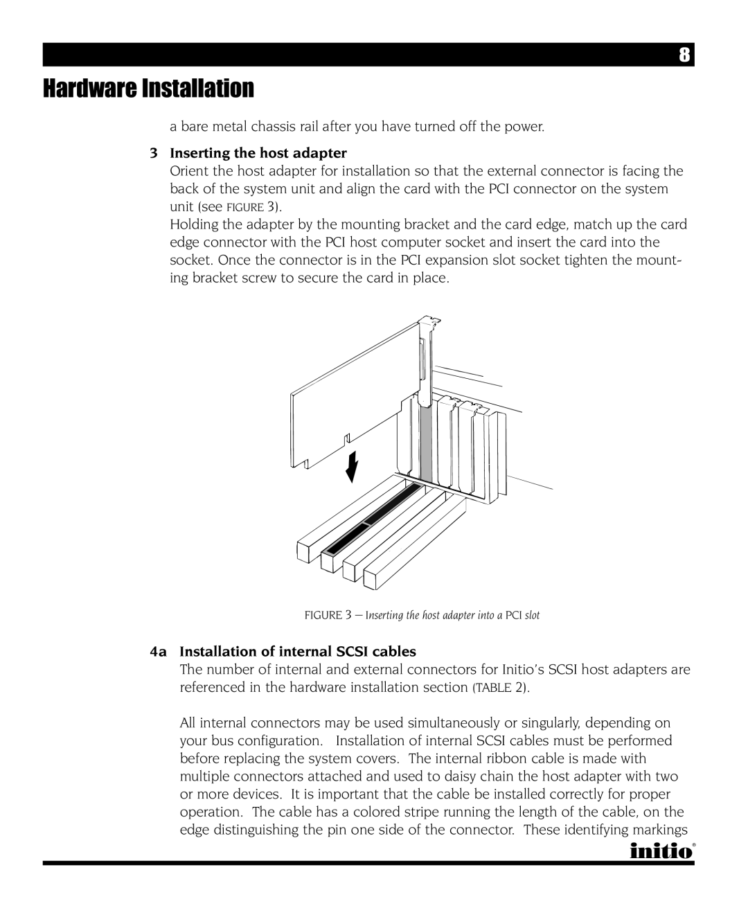 Initio INI-9090U manual Inserting the host adapter into a PCI slot 