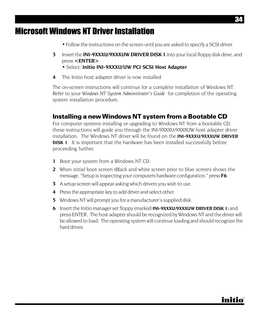 Initio INI-9090U manual Installing a newWindows NT system from a Bootable CD 