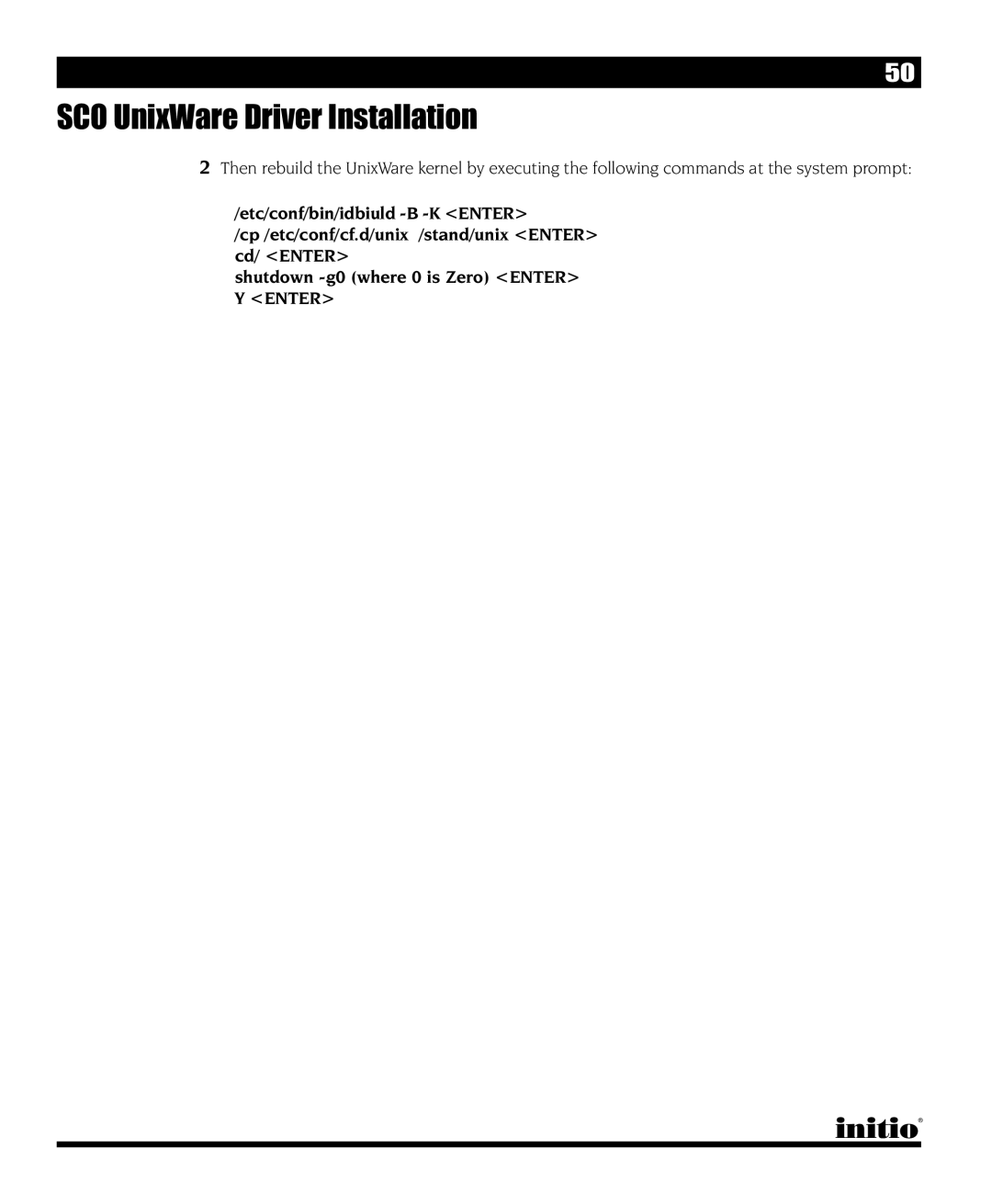 Initio INI-9090U manual SCO UnixWare Driver Installation 