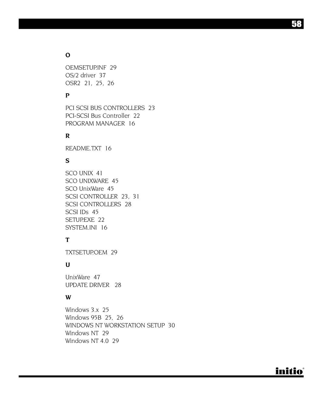 Initio INI-9090U manual Oemsetup.Inf, Program Manager README.TXT SCO Unix SCO Unixware, Scsi Controller 23 Scsi Controllers 