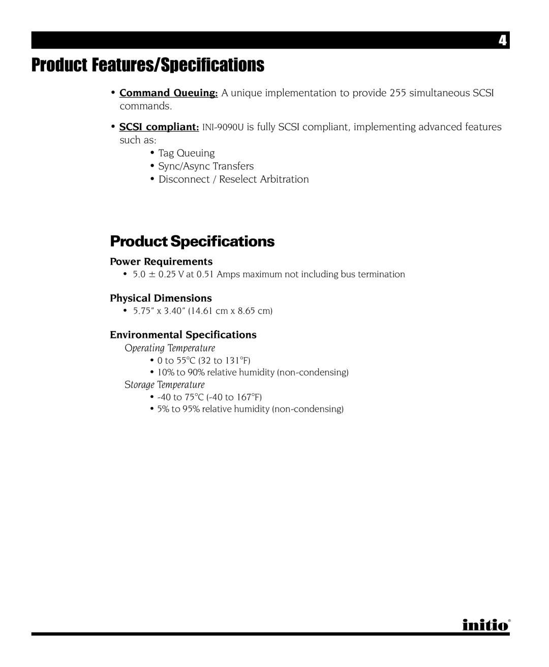 Initio INI-9090U manual Product Specifications 