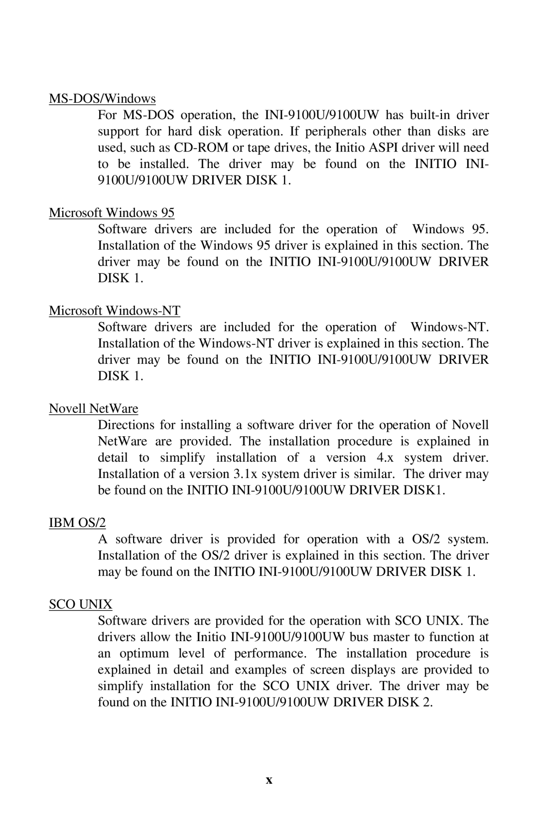 Initio INI-9100UW user manual IBM OS/2 